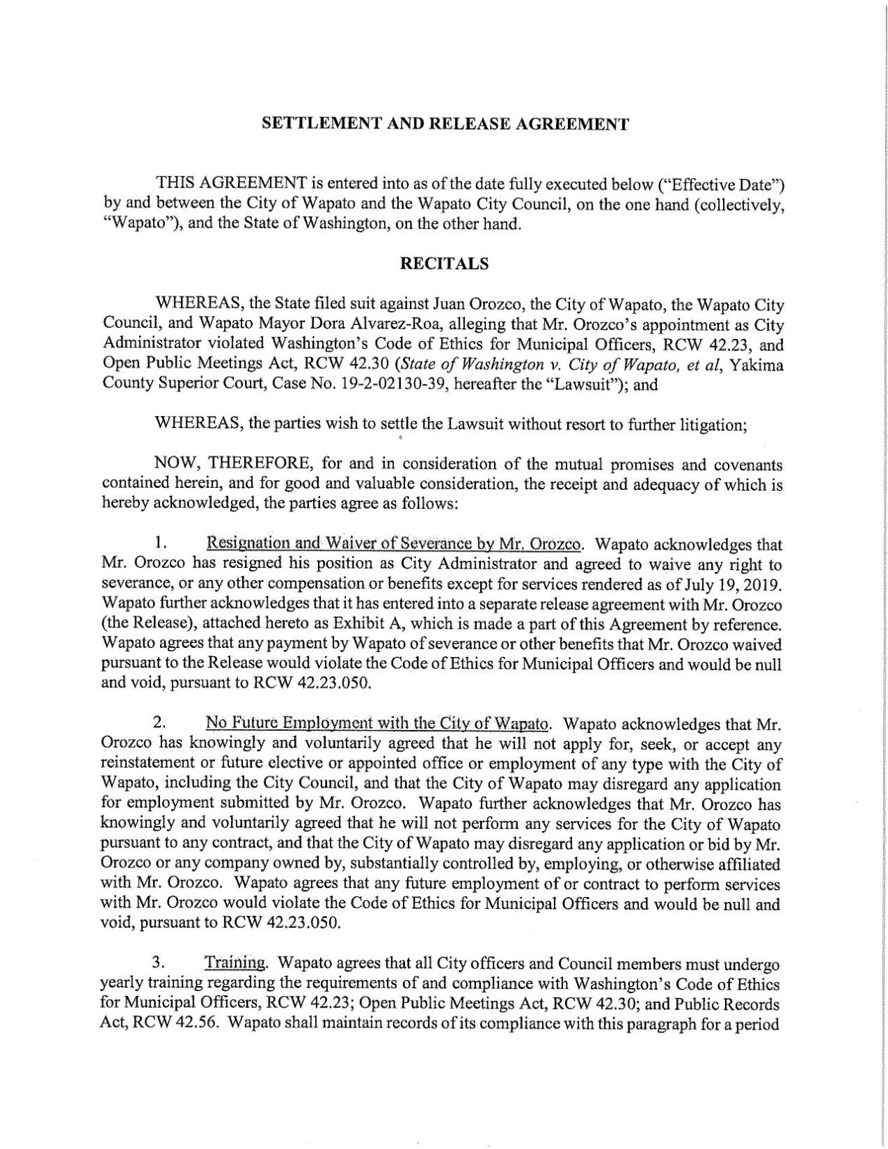 washington state public record court settlement